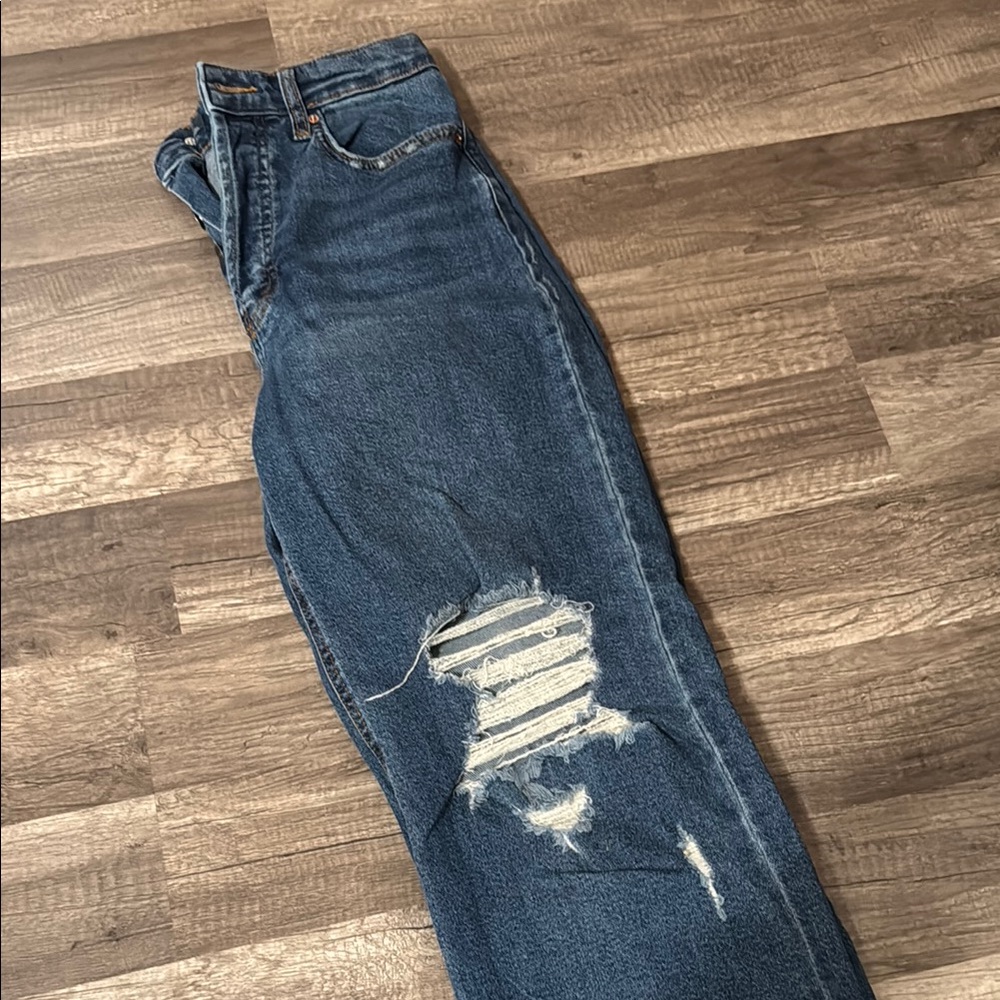 Distressed High Rise Blue Jeans - Picture 2 of 5